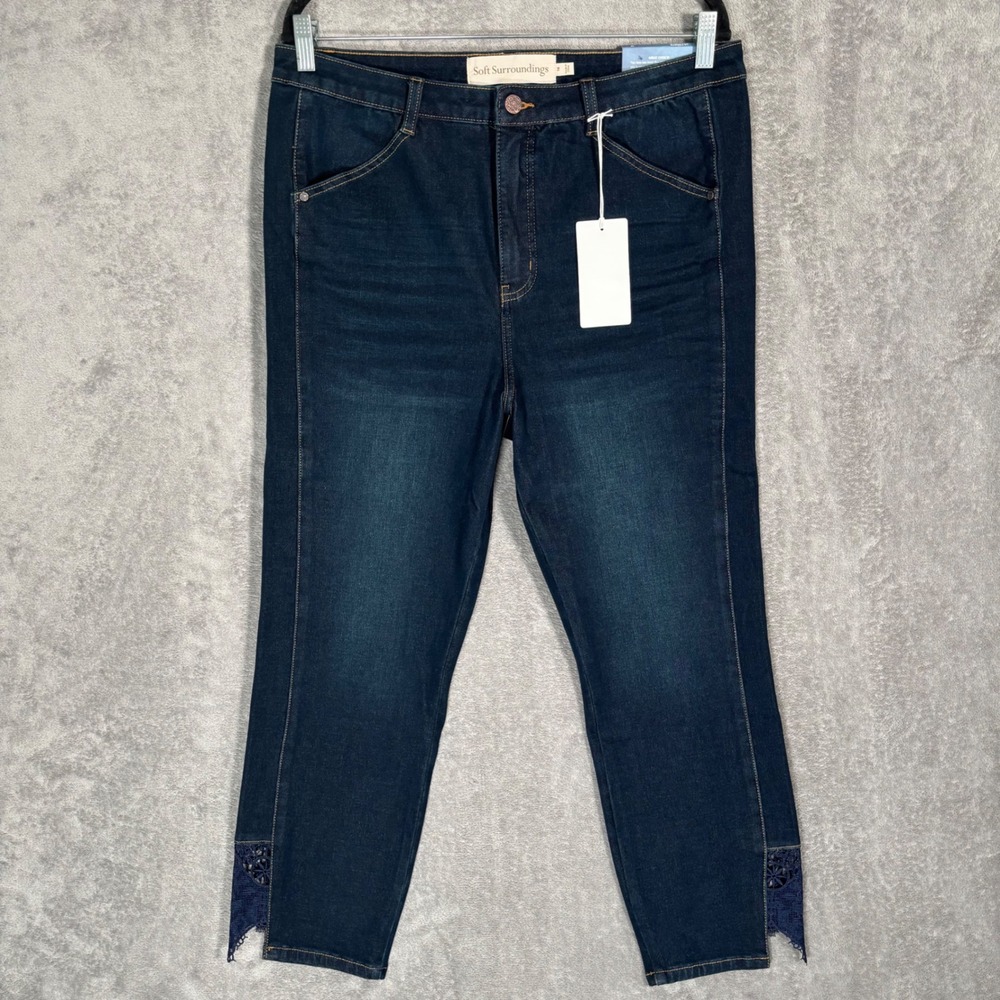 Soft Surroundings The Ultimate High Rise Lace Hem Jeans Dark Wash Indigo 16 NEW